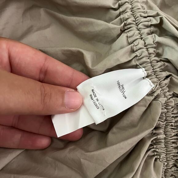 L Academie Beige Tan Mini Shirt Dress Ruched Skirt Tie Sleeves Sz S - Picture 7 of 8